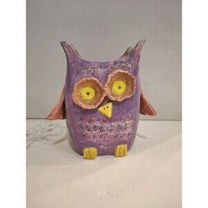 Studio Art Pottery Clay Hoot Owl Signed Figurine Handmade W/ Flippy Tail  Unique